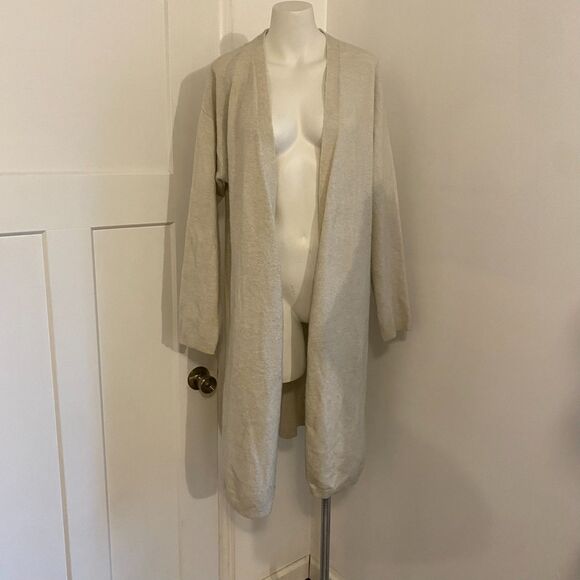 H&M size Small Neutral Oversized Lagenlook Cream Open Front Long Line Cardigan - Picture 1 of 9